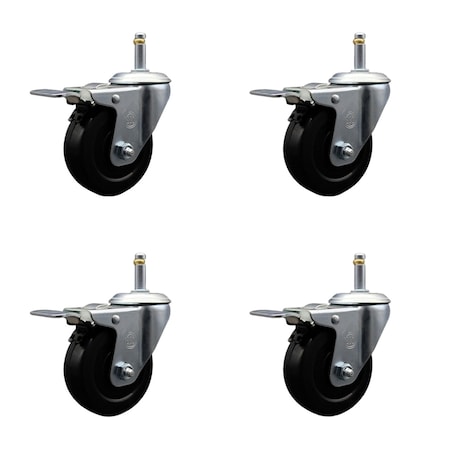 Service Caster 3.5'' Hard Rubber Swivel 7/16'' Grip Ring Stem Caster Set Total Lock Brake, 4PK SCC-GRTTL20S3514-HRS-716138-4
